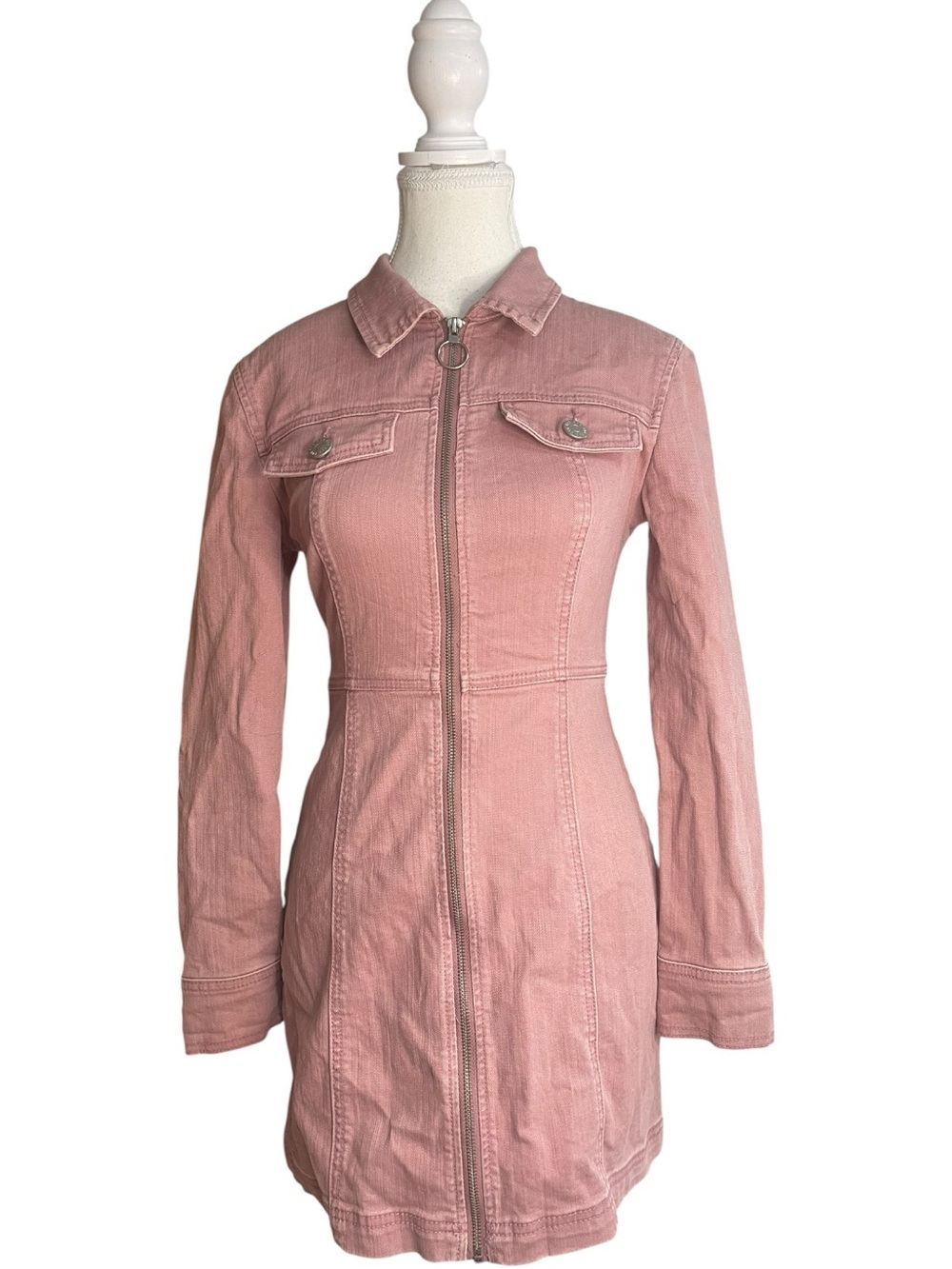 Urban Outfitters June Zip-Front Mini Dress Dusty Pink